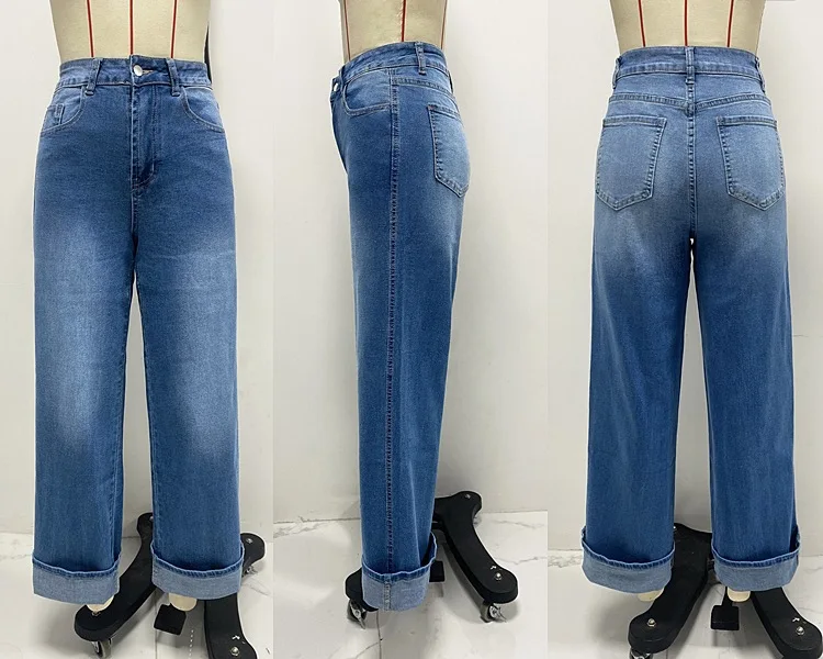 Women Jeans 2024 Autumn Stretch Straight Pants Pockets High Waist Vintage Distressed Denim Ankle Length Trousers Casual Denims