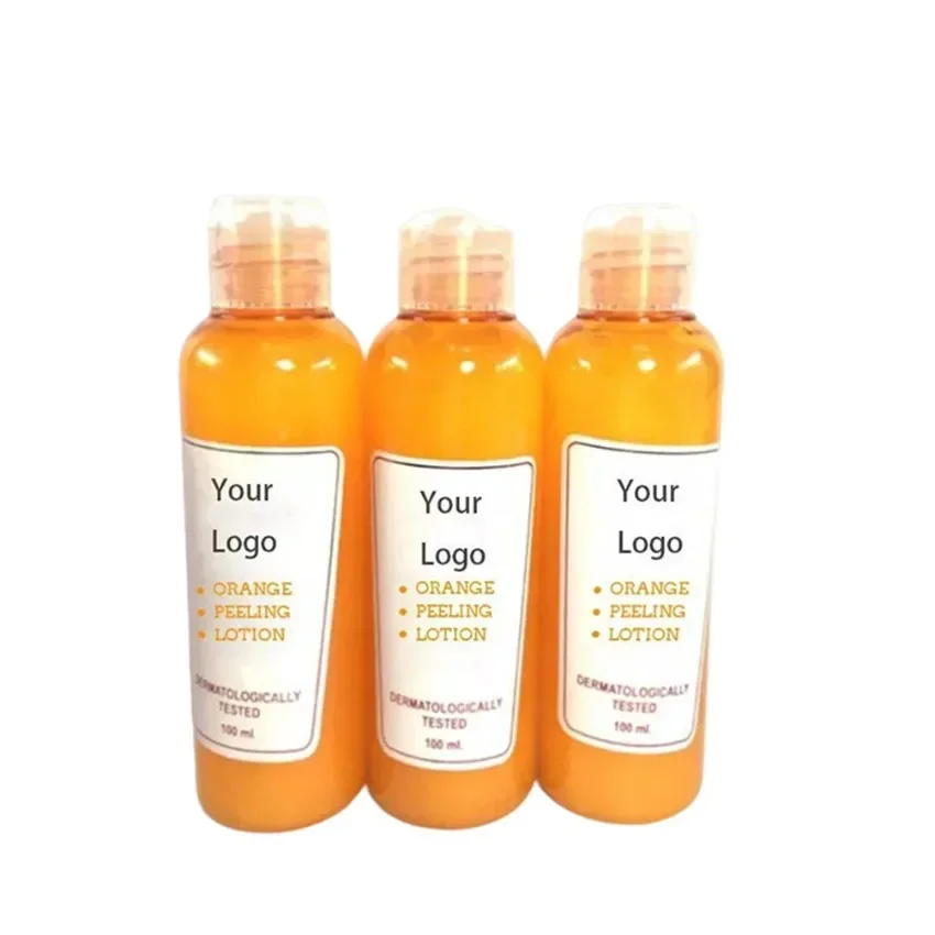 Loción facial corporal de piel de naranja con vitamina C, loción con logotipo personalizado, potente exfoliación, brillo, piel suave, marca privada, maquillaje vegano, venta al por mayor