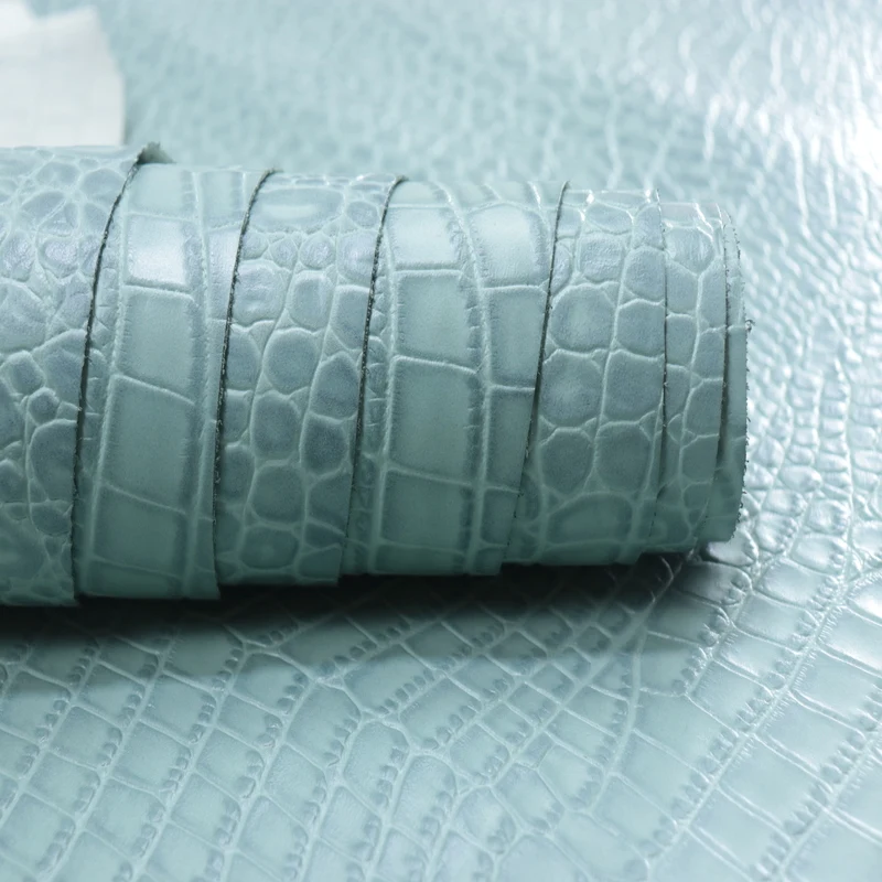 

Elegant Green Jade Crocodile Pattern Handmade DIY Top Layer Cowhide Leather Material Clear Texture Korean Style Home Fabric