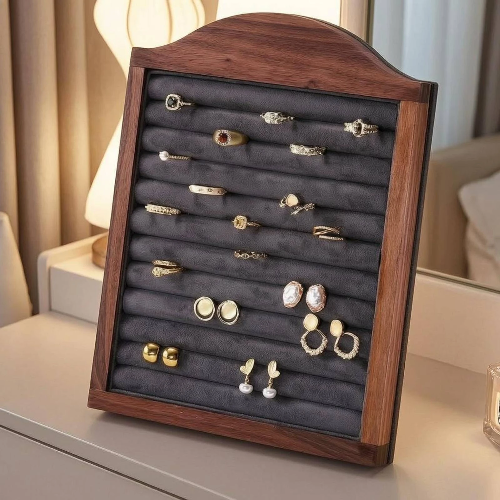 

Picture-Frame Jewelry Display Curved Top Slotted Jewelry Display Stand Decor Item Stable Base Hand Polished