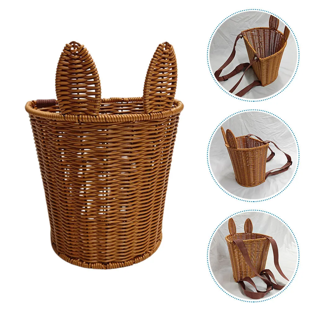 

Hand-Woven Fake Rattan Rabbit-Shaped Storage Basket Cute Round Decorative Basket for Easter Party Fruit Vegetable Organizer