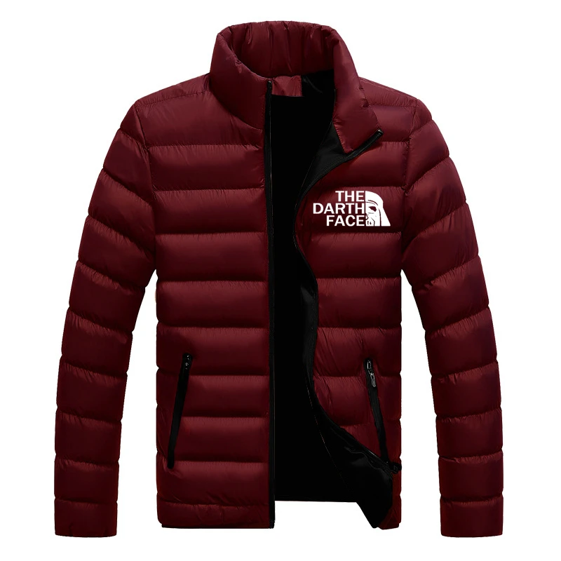 THE DARTH FACE Logo Print Men Stand-up Collar Down Jacket Customizable Logo Winter Fashionable Down Men Solid Color Zip Jacket