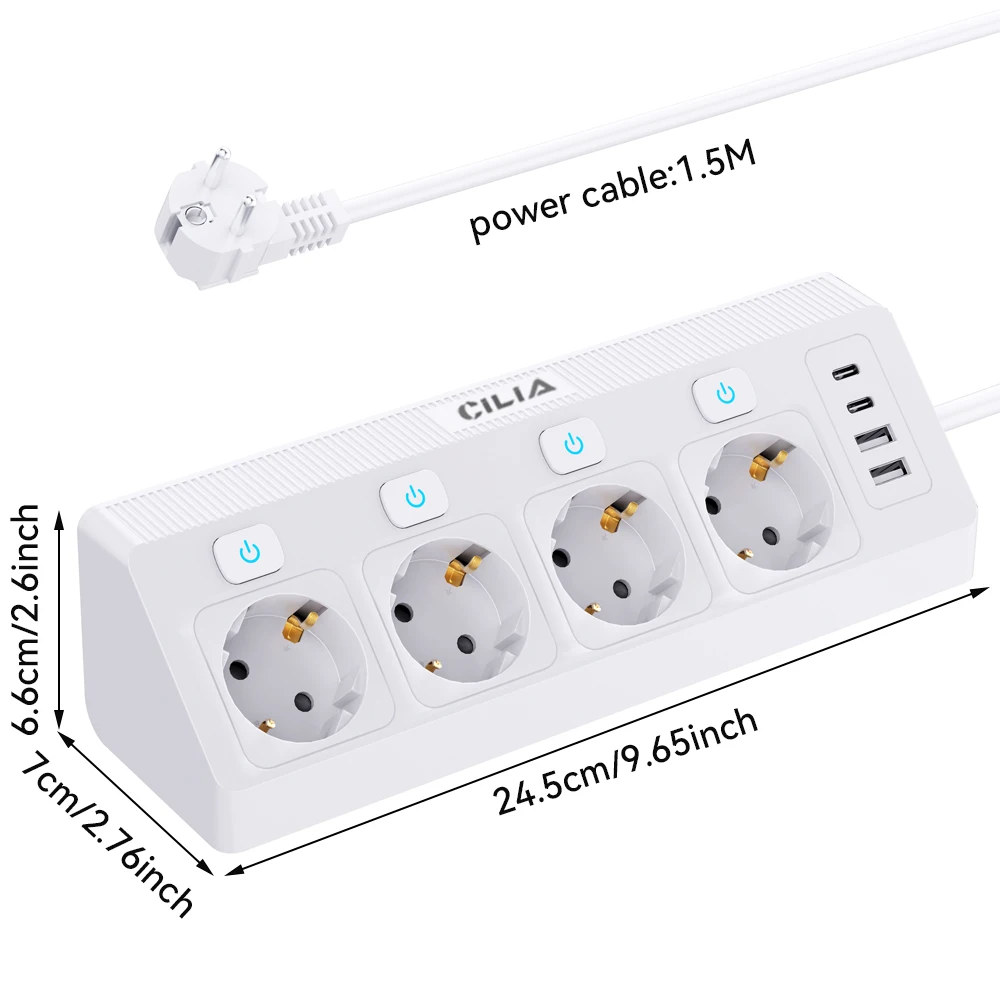 Picture 6: EU Gaming Power Strip - 4 Outlets with Switches,  USB-C/A , 1.5m Desktop Extension Cord