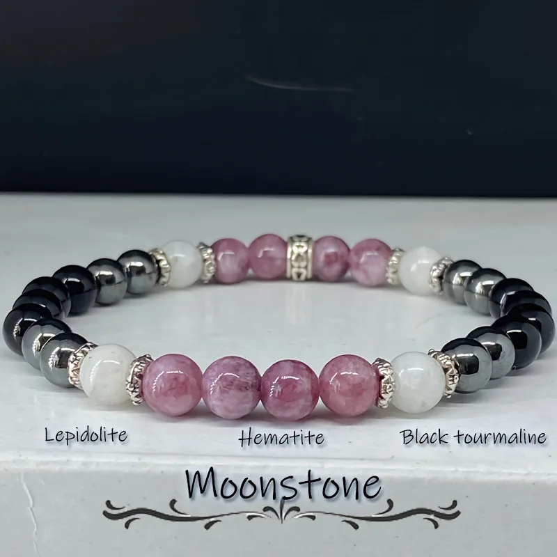 

8mm elastic beaded bracelet hematite black tourmaline moonstone bracelet energy health bracelet healing emotions