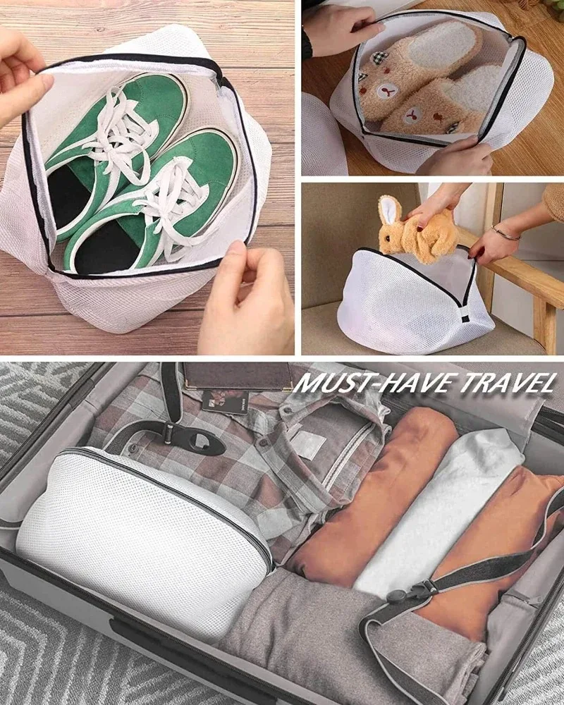 Mesh Wäschesack Waschmaschine Schuhe Tasche mit Reißverschlüssen Reise Schuh Aufbewahrungstaschen Schutzkleidung Aufbewahrungsbox Organizer Taschen – Detail 4