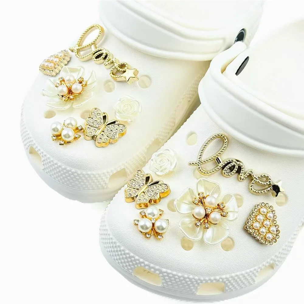 12PCS Shoe Charms Set Diamond Butterfly Flower Pearl Letter Shoe Decorations Buckle for Sandals Clogs DIY Accessories Gifts