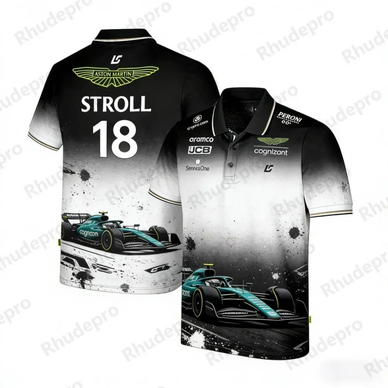 アストンマーティン-チーム-ストロール-18-レーシングテーマ-ポロシャツ-通気性のあるスポーツウェア-f1ファンコレクション向け