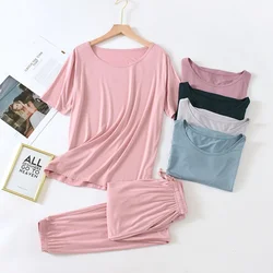 2024 spring and summer female modal pajamas two-piece short-sleeved trousers color large-size breathable casual home service set