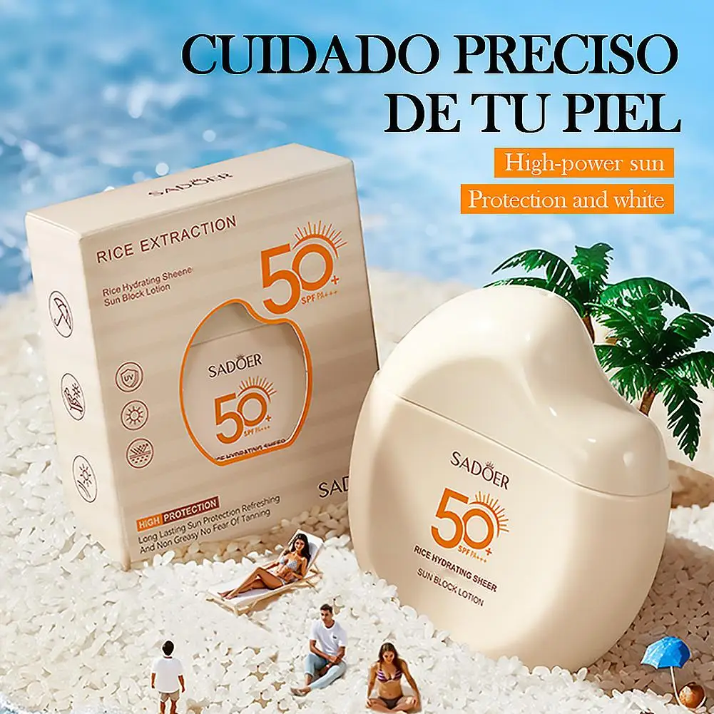 SADOER 1/2/3/4/5/10PCS Rice Extract Hydrating Sunscreen SPF50+ PA+++ Full UVA UVB Protection Breathable Sun Block Facial Care