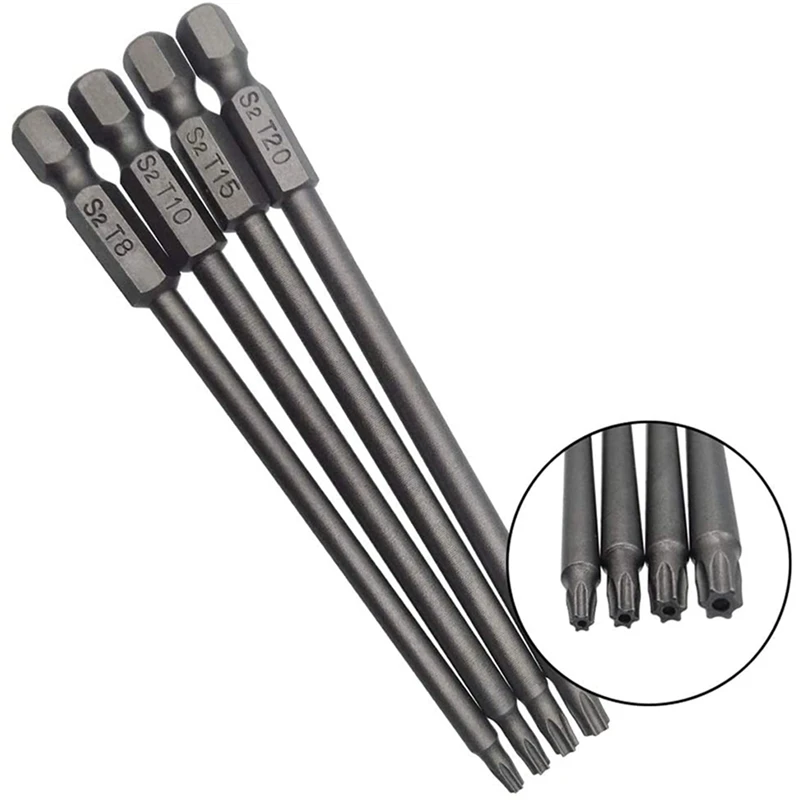 32Pcs Long Magnetic Screwdriver Bits Set Slotted+Cross+Hex+Torx Drill Bit Set 1/4 Inch Hex Shank 100Mm Length