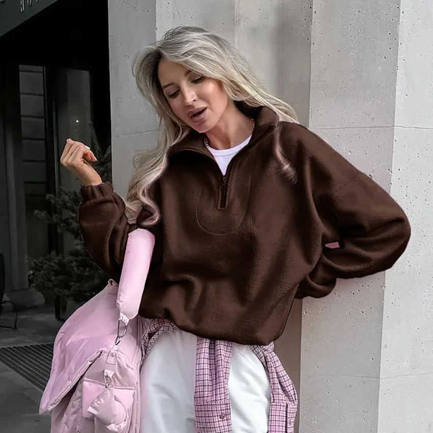 Casual Sweatshirt Women Y2K Zip Up Hoodies Solid Harajuku Long Sleeve Shirt Oversized Tops Female Loose Jackets Coat Pullovers