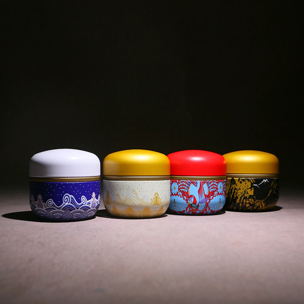 

4Pcs Eco-Friendly Round Tinplate Tea Canisters With Beautiful Patterns Perfect For Gift Giving