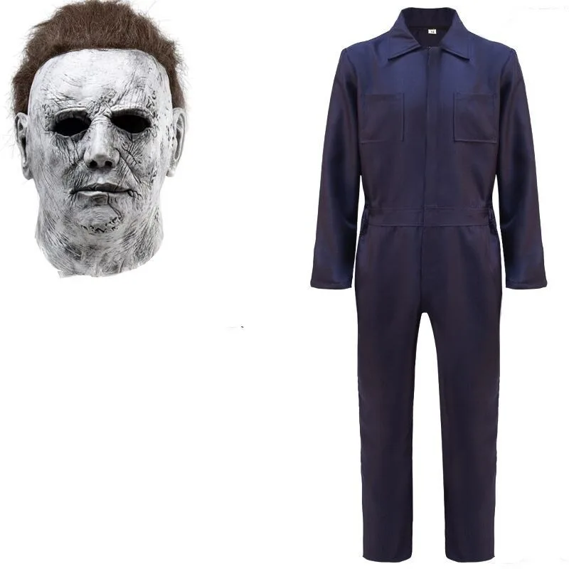 Halloween Michael Myers Costume for Adult with Blood Mask Horror Michael Myers Jumpsuit Scary Cosplay Props Carnival Suit Men