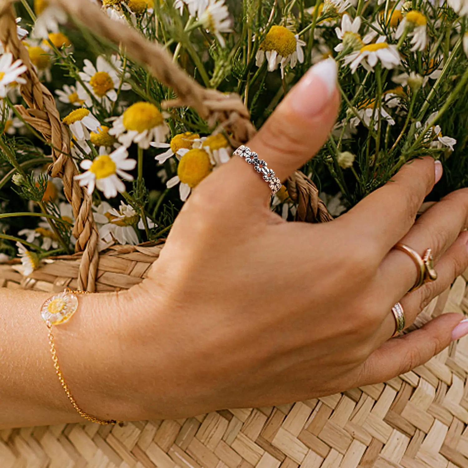 Fansilver 925 Sterling Silver Daisy Flower Ring for Women, High Polish Comfort Fit Flower Stacking Band, Perfect Valentine's Day