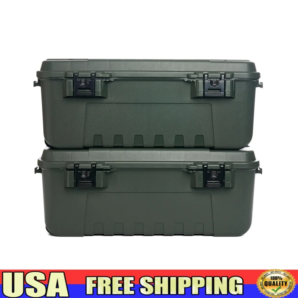 

Large Lockable Storage Box 2 Pack Durable Weather Resistant Outdoor Trunk Easy Transport Cargo Organizer with Wheels Gear and