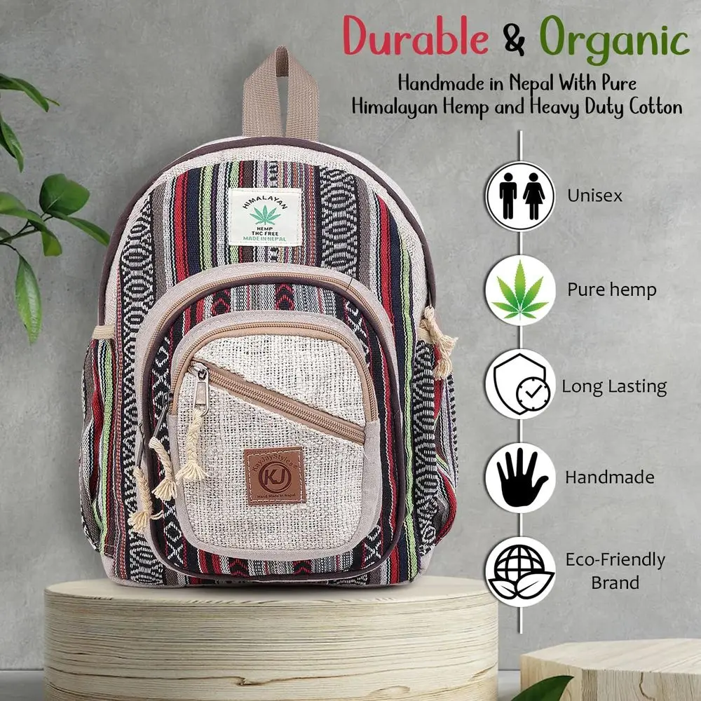 KayJayStyles Handmade Natural Hemp Nepal Backpack se, Small Lightweight Daypack (DAYPACK1)