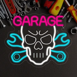 1 skeleton garage car service neon sign for wall decoration, 5V USB power supply with dimmable switch LED neon sign light