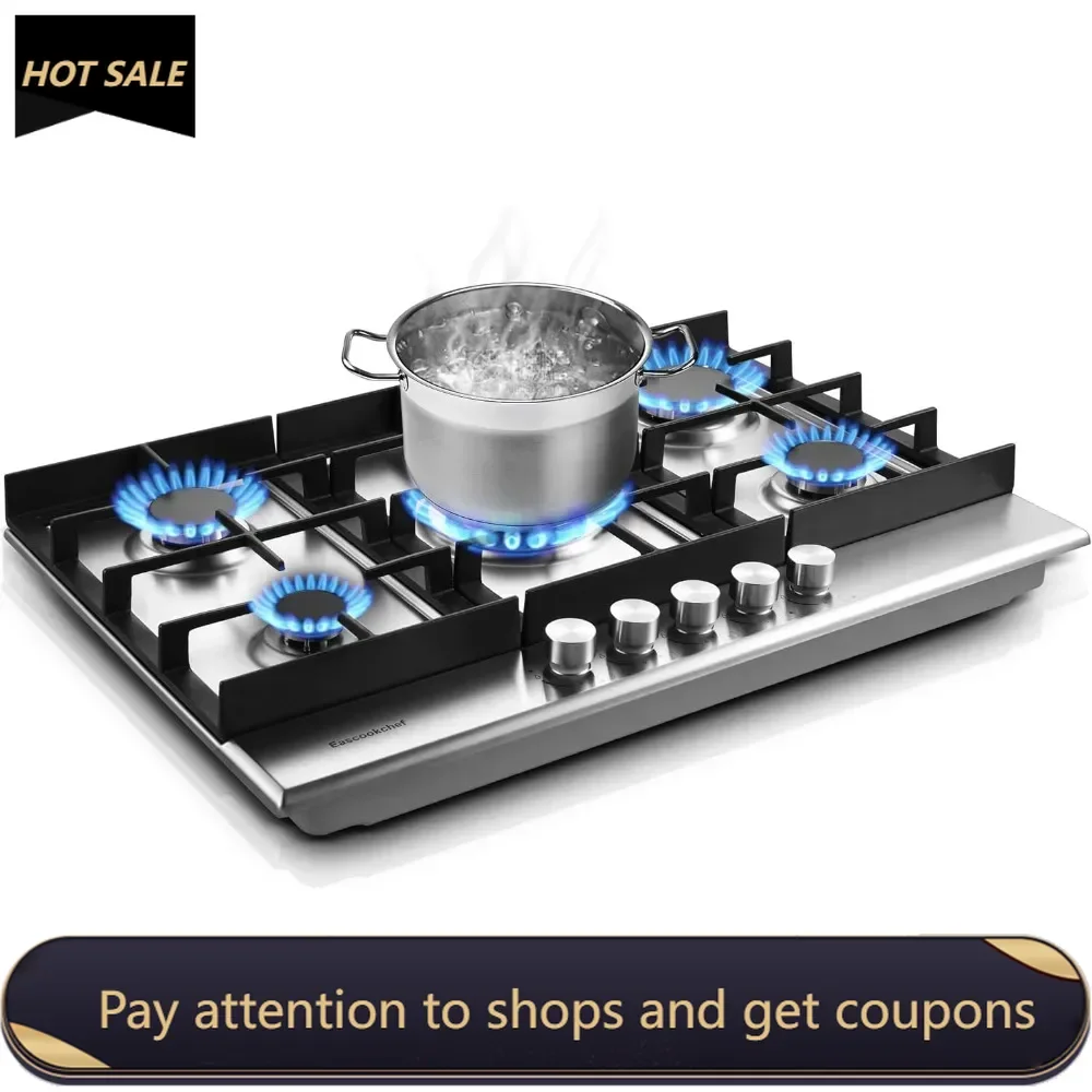 

30 inch Gas Cooktop, Gas Stove Top with 5 High Efficiency Burners, NG/LPG Convertible Gas Stovetop, Thermocouple Protection