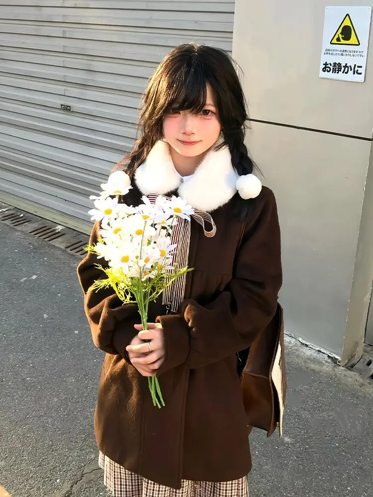 

Japan New Winter Style Japanese Doll Collar College Style Design Mid-Length Woolen Coat