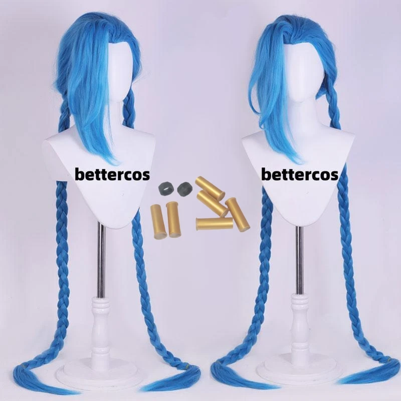 LOL Jinx Cosplay Wig Long Braided Blue The Loose Cannon Wig Braid Heat Resistant Synthetic Hair Anime Wigs + WigCap