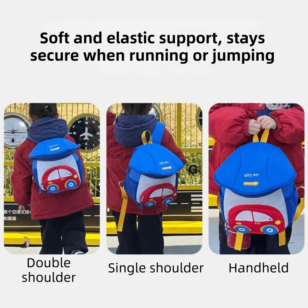 Cute Car Shape Kindergarten Schoolbag Large Capacity Adjustable Schoolbag Breathable Side Pockets Unisex Backpack Boys Girls