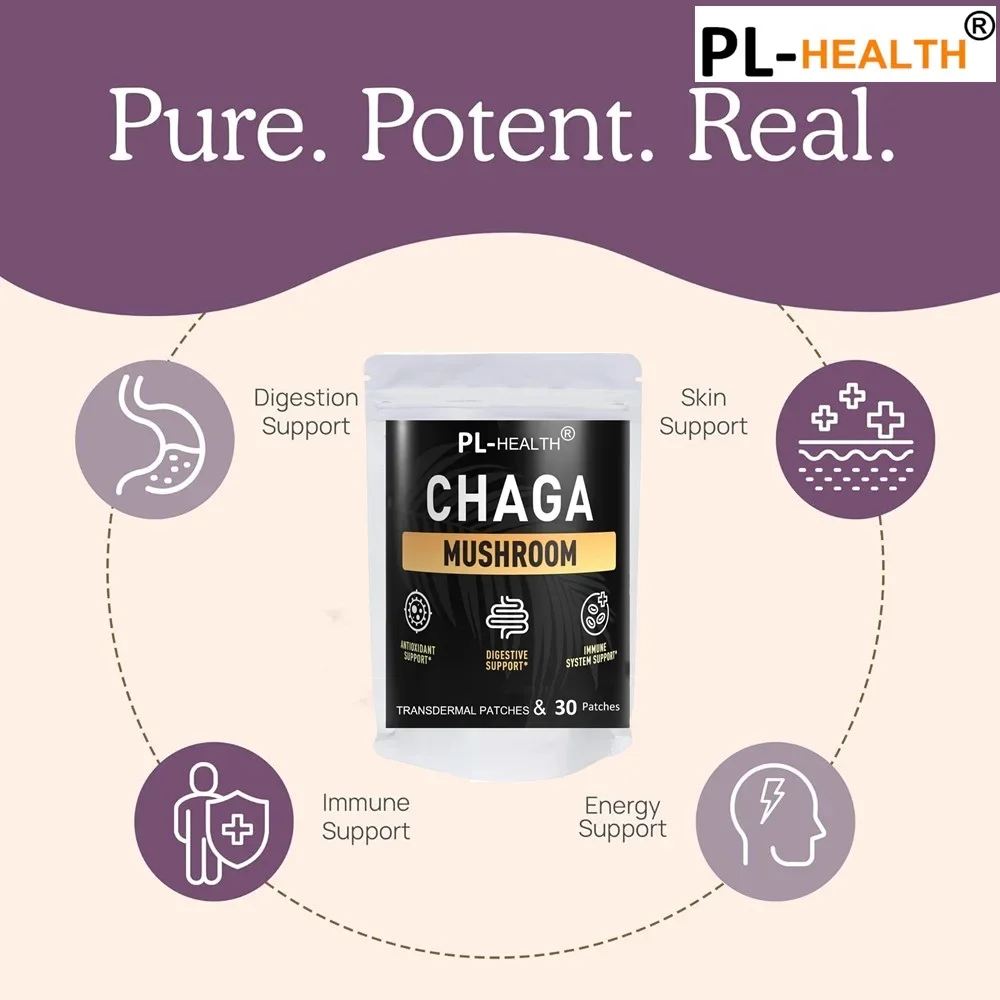 Chaga Mushroom Transdermal Patches for Digestion, Energy, & Immune Support-30 Patches One Month Supply