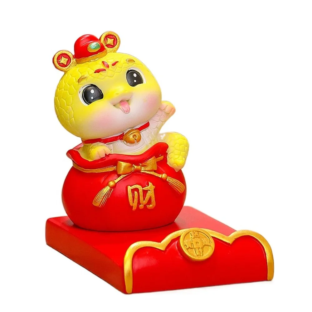 

Figurine Snake Year Mascot Phone Stand Slot Design Resin Craft Mobile Phone Bracket Ornaments Red China-Chic