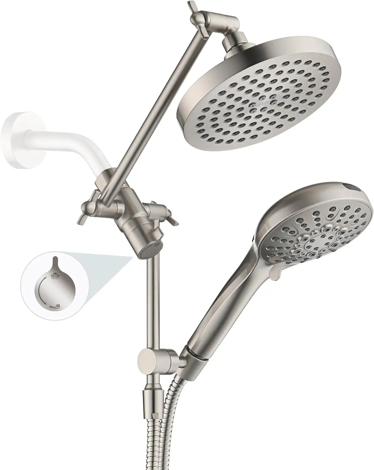 

BRIGHT SHOWERS Rain Shower Head with Handheld Spray Built-in Power Wash, High Pressure Dual Shower Head with Adjustable Extensio