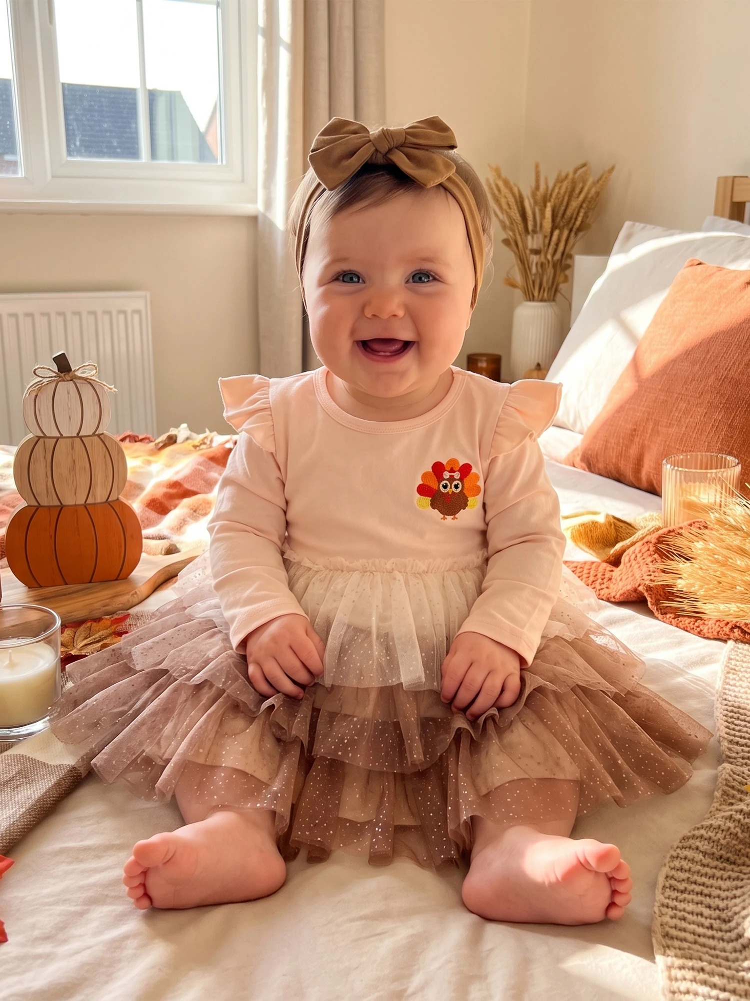 Dress With Headband Thanksgiving Sleeve Turkey Dress Turkey Layered Dress Layered Long Sleeve Thanksgiving Girls Outfit