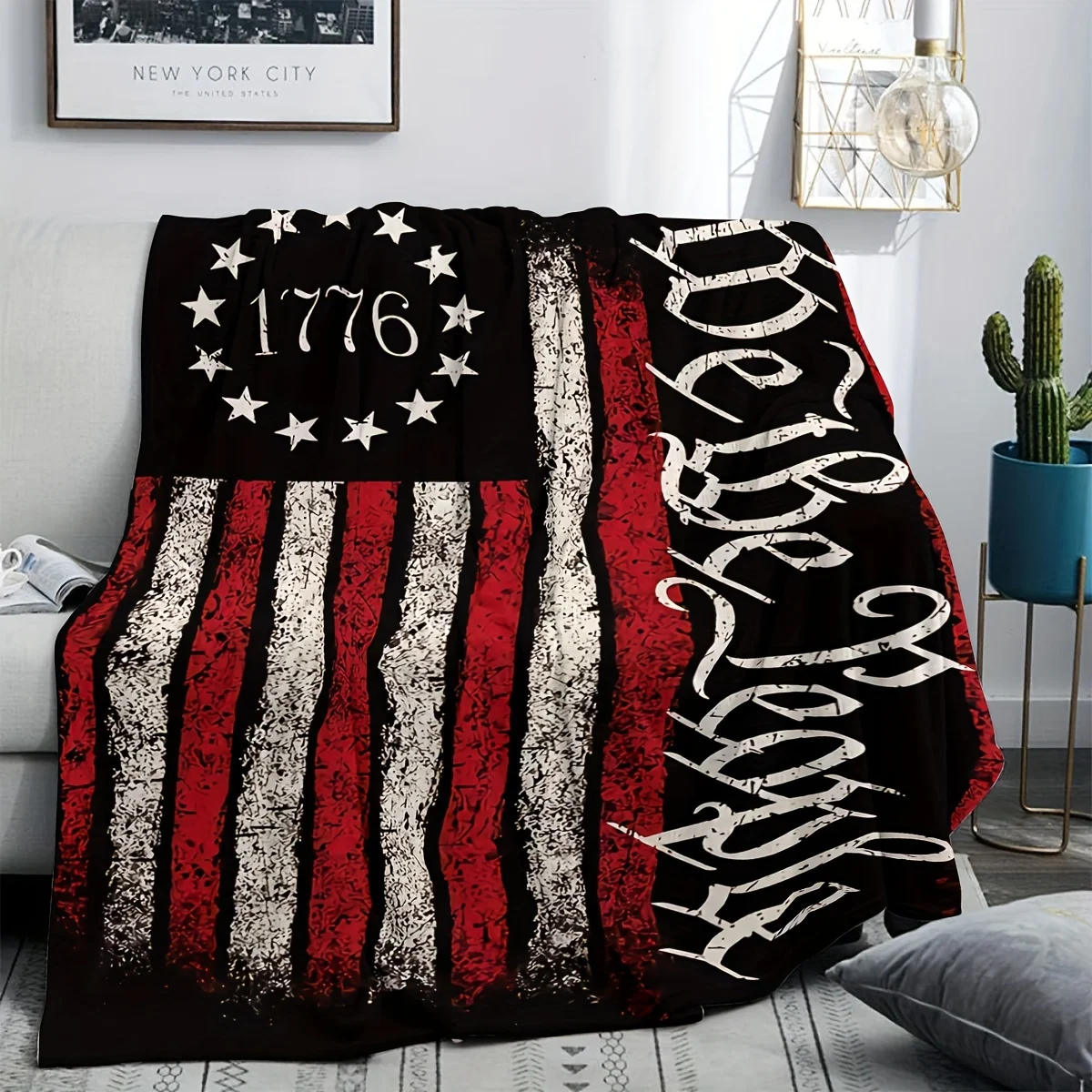 ヴィンテージ 1776 We The People プリント - Throw Blanket Chunky Knit のレビューと価格