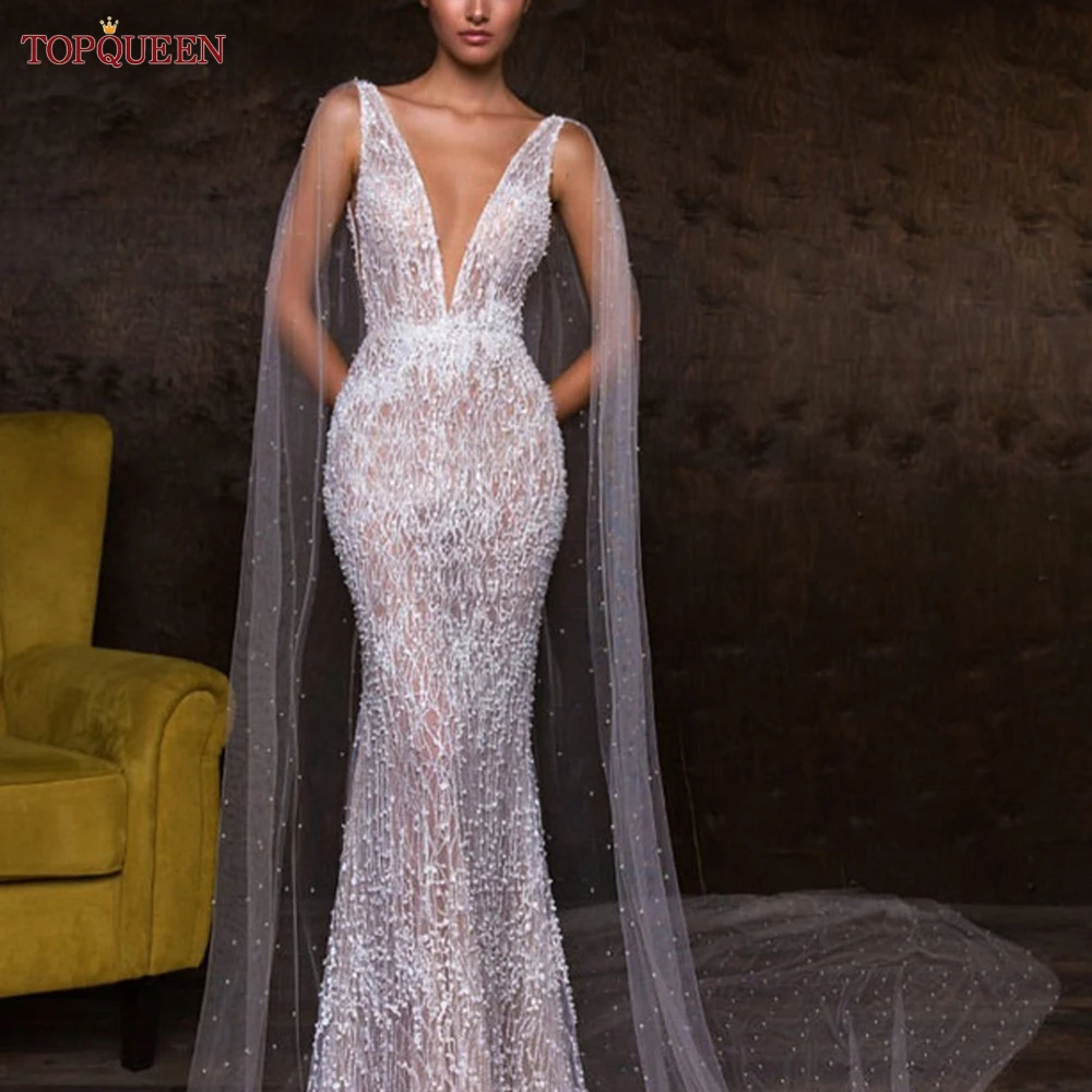 TOPQUEEN-capa de boda G78 para mujer, velo, cubierta de hombro para vestido de novia, Bolero de noche para mujer, ala de talla grande, bricolaje