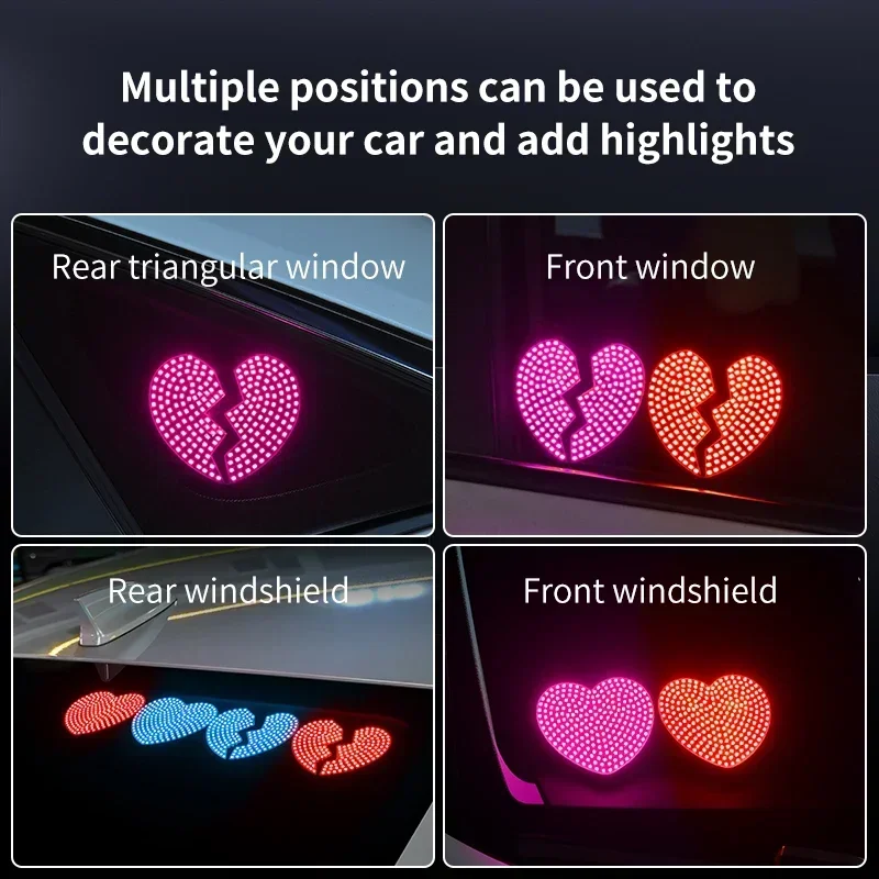 Car mounted LED decorative light, heart-shaped USB decorative light, car side window, rear window flashing warning light