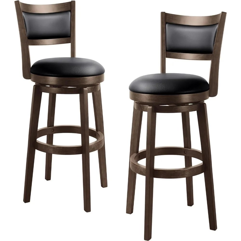 High Back Swivel Barstools with Black Faux Leather Upholstered Seat & Solid Wood Footrest, Counter Bar Stool for Kitchen