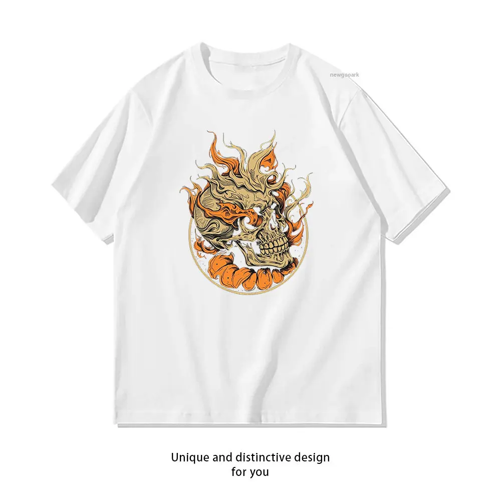 Flame Skull T-Shirt Casual cotton graphic t shirts Creative streetwear Classic O-neck shirt