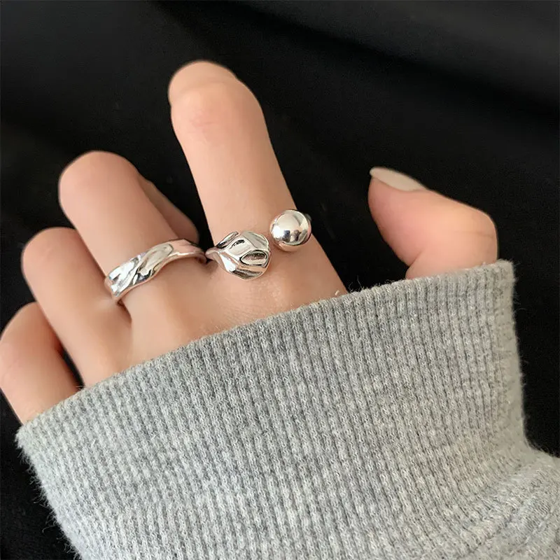 

925 sterling silver irregular concave and convex design ring female ins cold style temperament Internet celebrity fashion