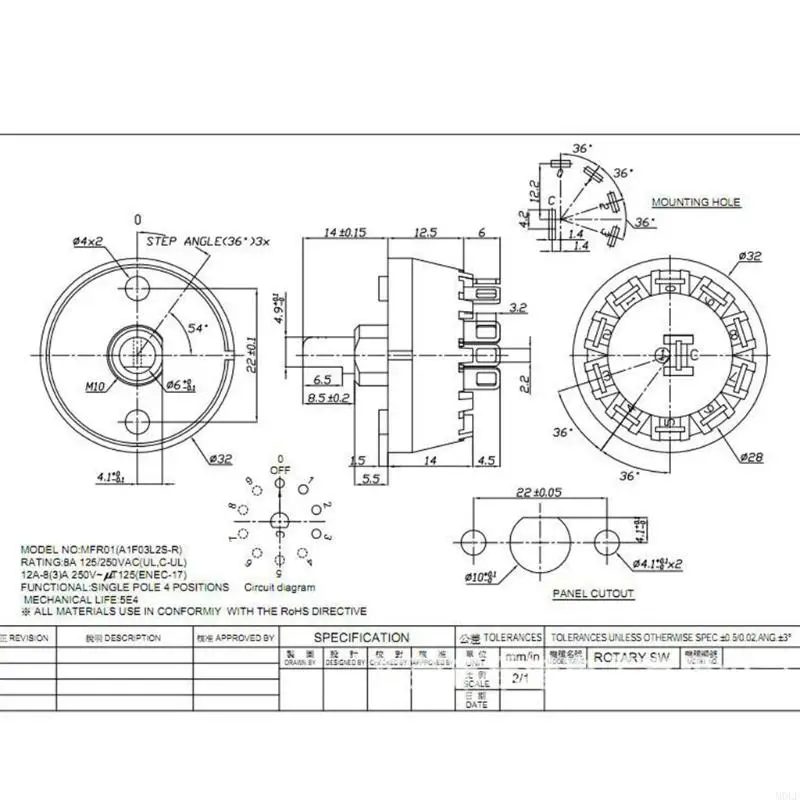 Interruptor giratorio selector ventilador 4 posiciones MOLF con regulador perilla para campanas extractoras