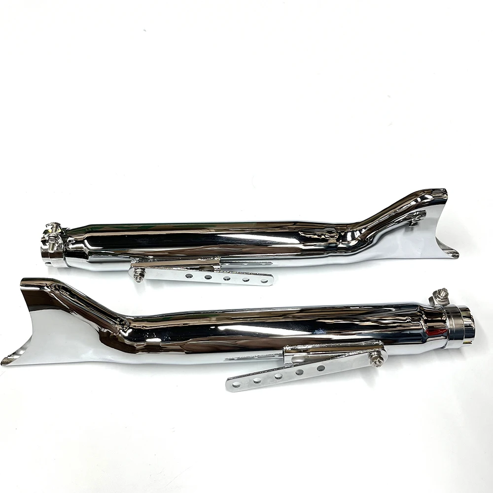 Chrome Motorcycle Exhaust Pipe Universal Fish Tail Left Right Side Vintage  For Bobbers Bike Chopper Cafe Racer