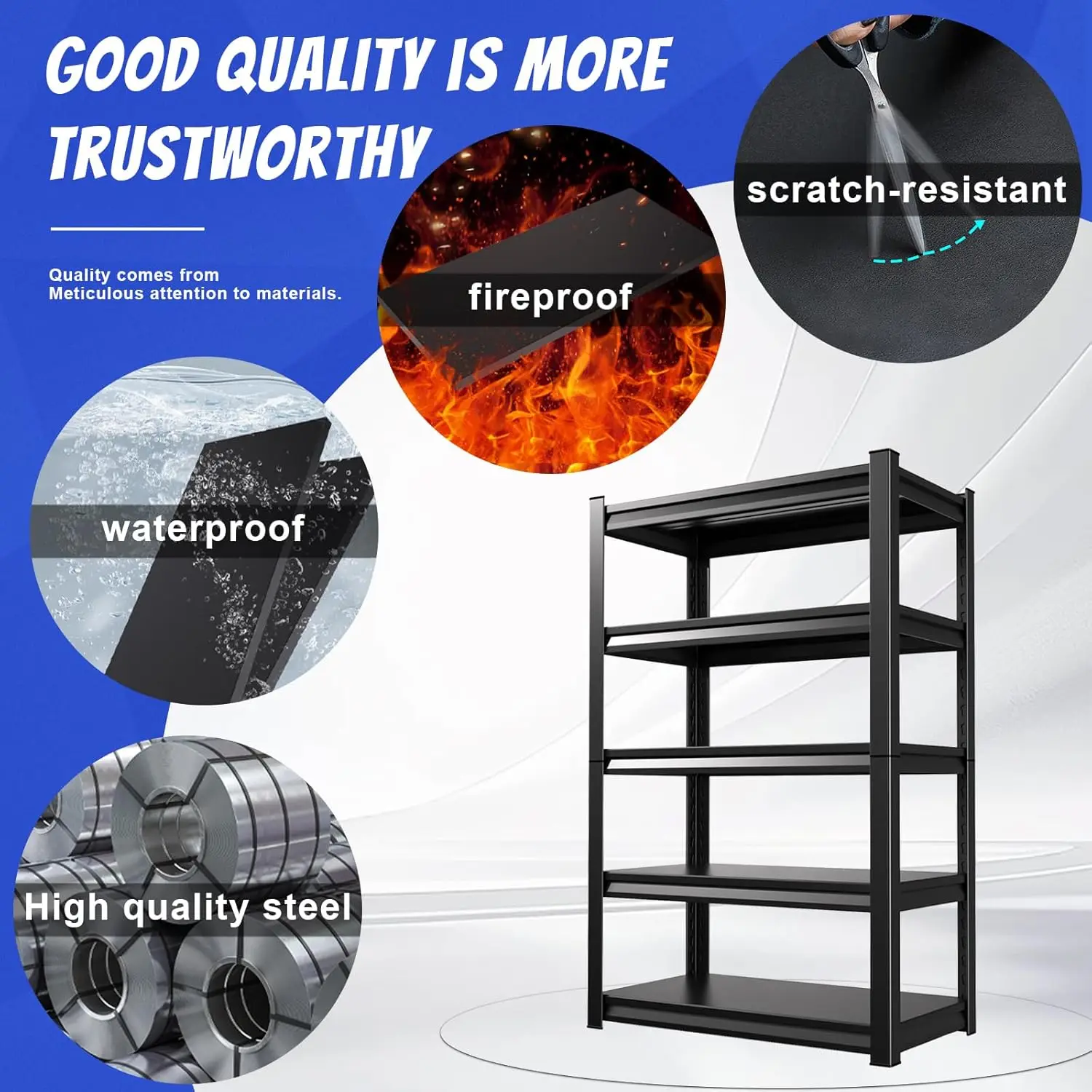 Гаражные стеллажи 72 дюйма, 2500 фунтов, сверхмощные стеллажи, регулируемые металлические полки 5 т, гаражные полки для хранения вещей 35,4 дюйма