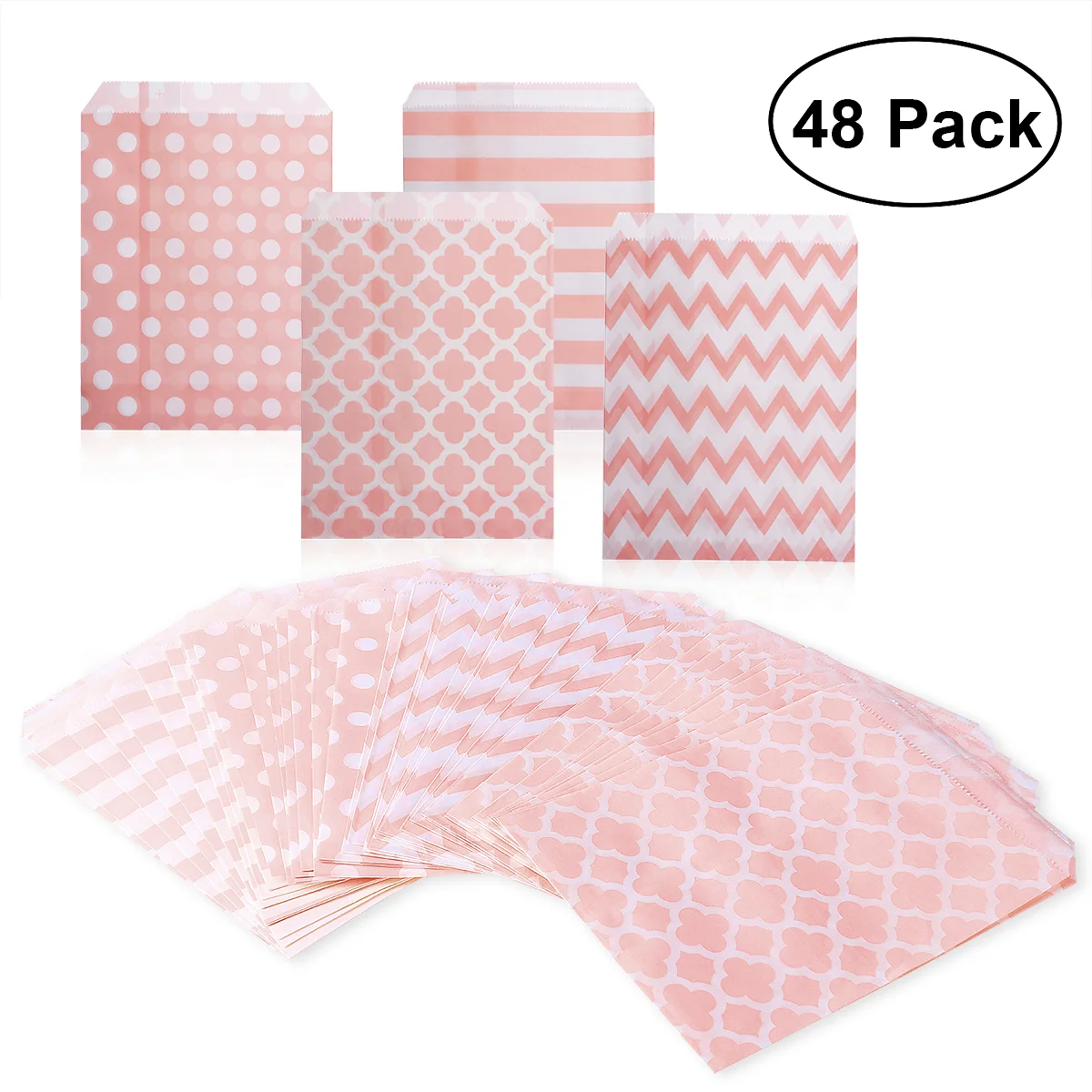 48PCS Striped Dot Chevron Candy Bar Bags Paper Party Favor Bags for Dessert Buffet Kids Birthday Gift Wedding Favors Party