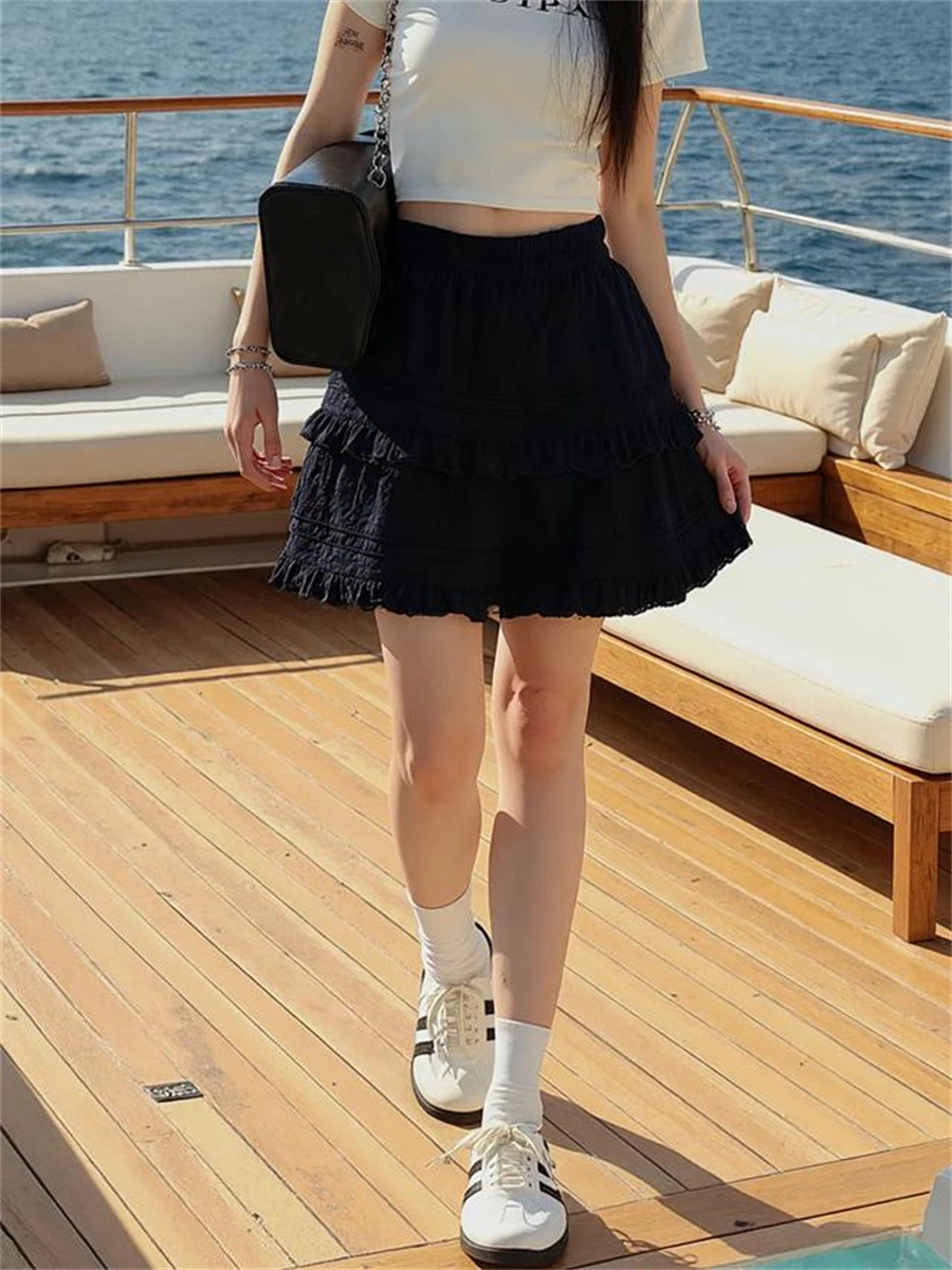 

Skirts Women Sophisticated Pleated Ruffles High-Waist Ulzzang Charming Silhouette Elegant Casual All-Match Chic Lovely Design