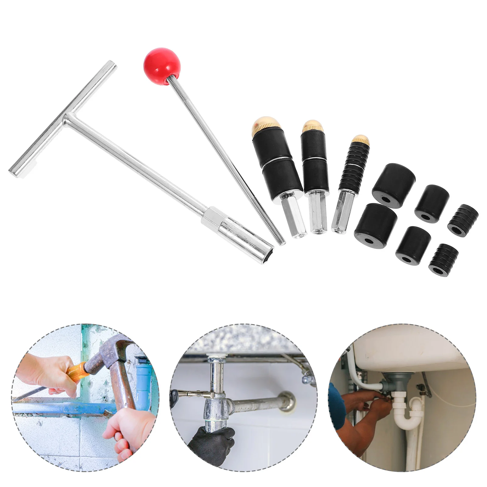 Water Pipe Blocking Tool Plumbing Tools Pin and Wrench Universal Plumber Stop Rubber Repair Stopper