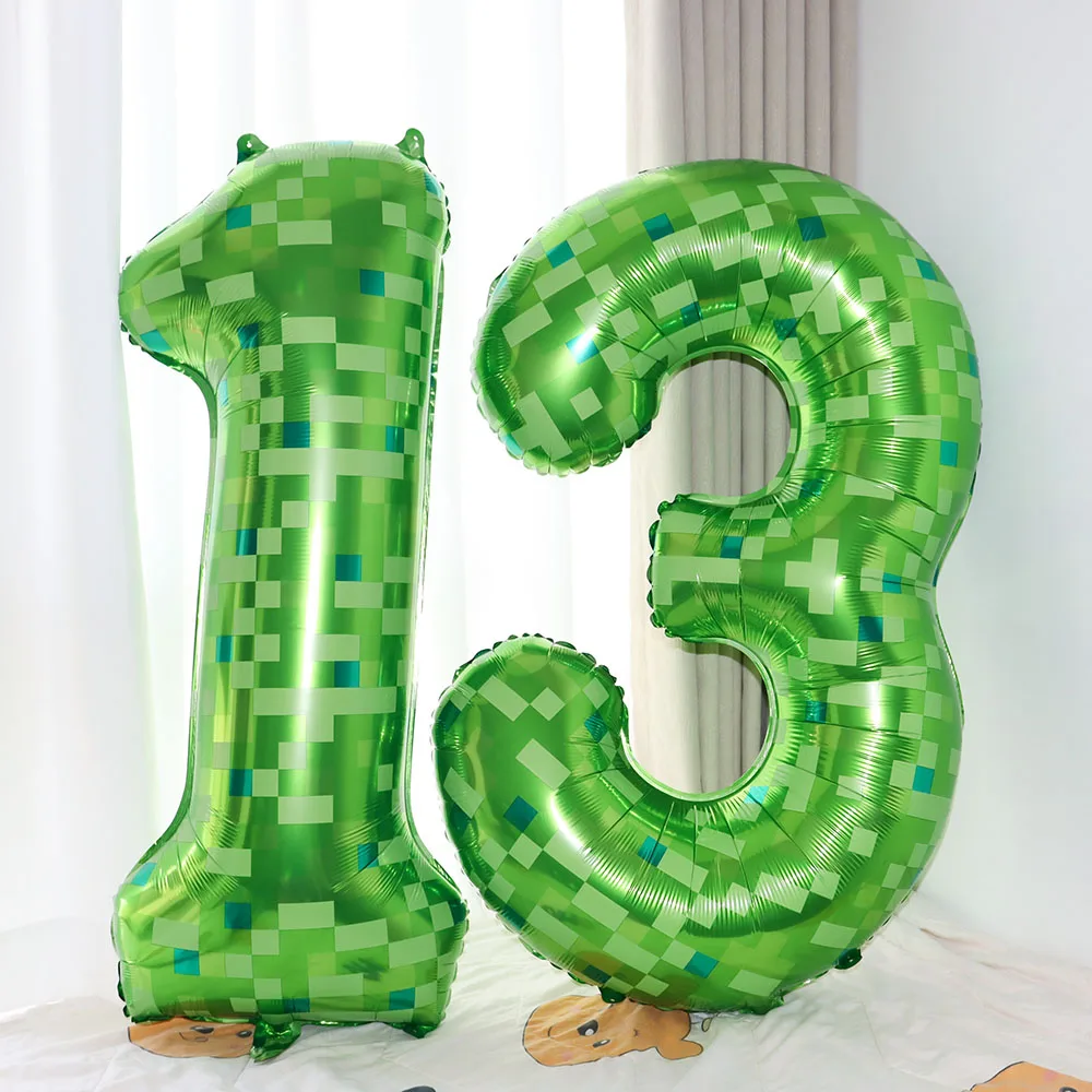 40 Zoll große grüne Mosaik Nummer 0-9 Folienballon Kinder Jungen Spiel Thema Geburtstag Partybevorzugungen Dekoration Globos Partyzubehör