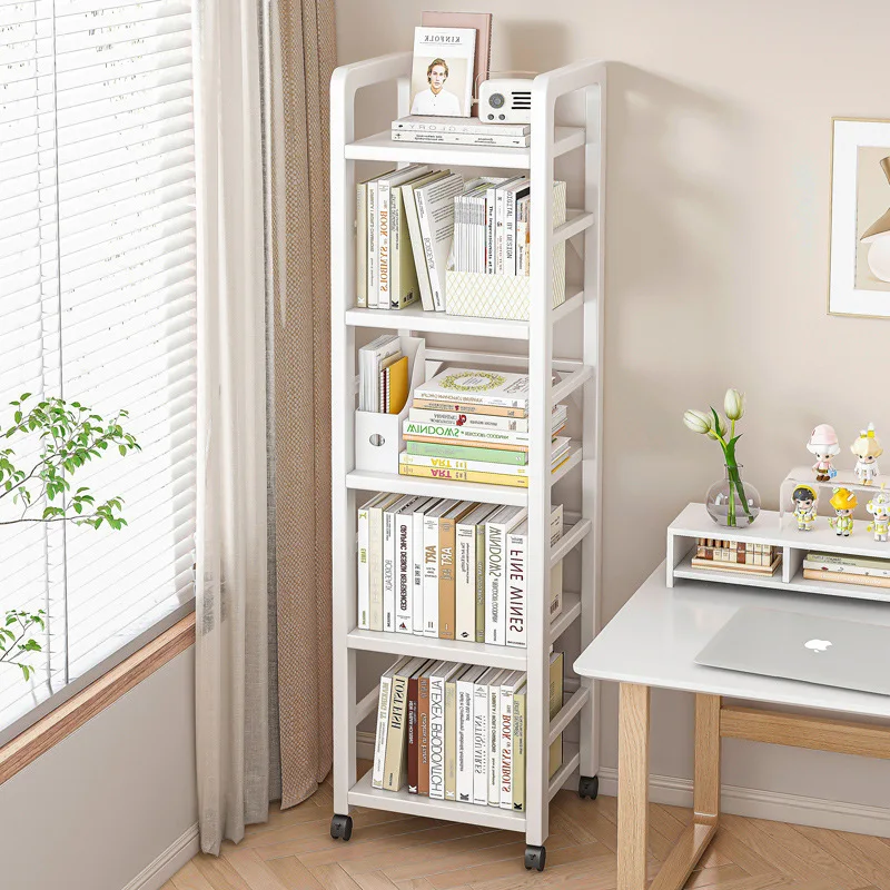 AOLIVIYA Wrought Iron Narrow Bookcase Cabinet Library Shelves Desk Bookshelf Floor Storage Rack Mobile Display Organizer