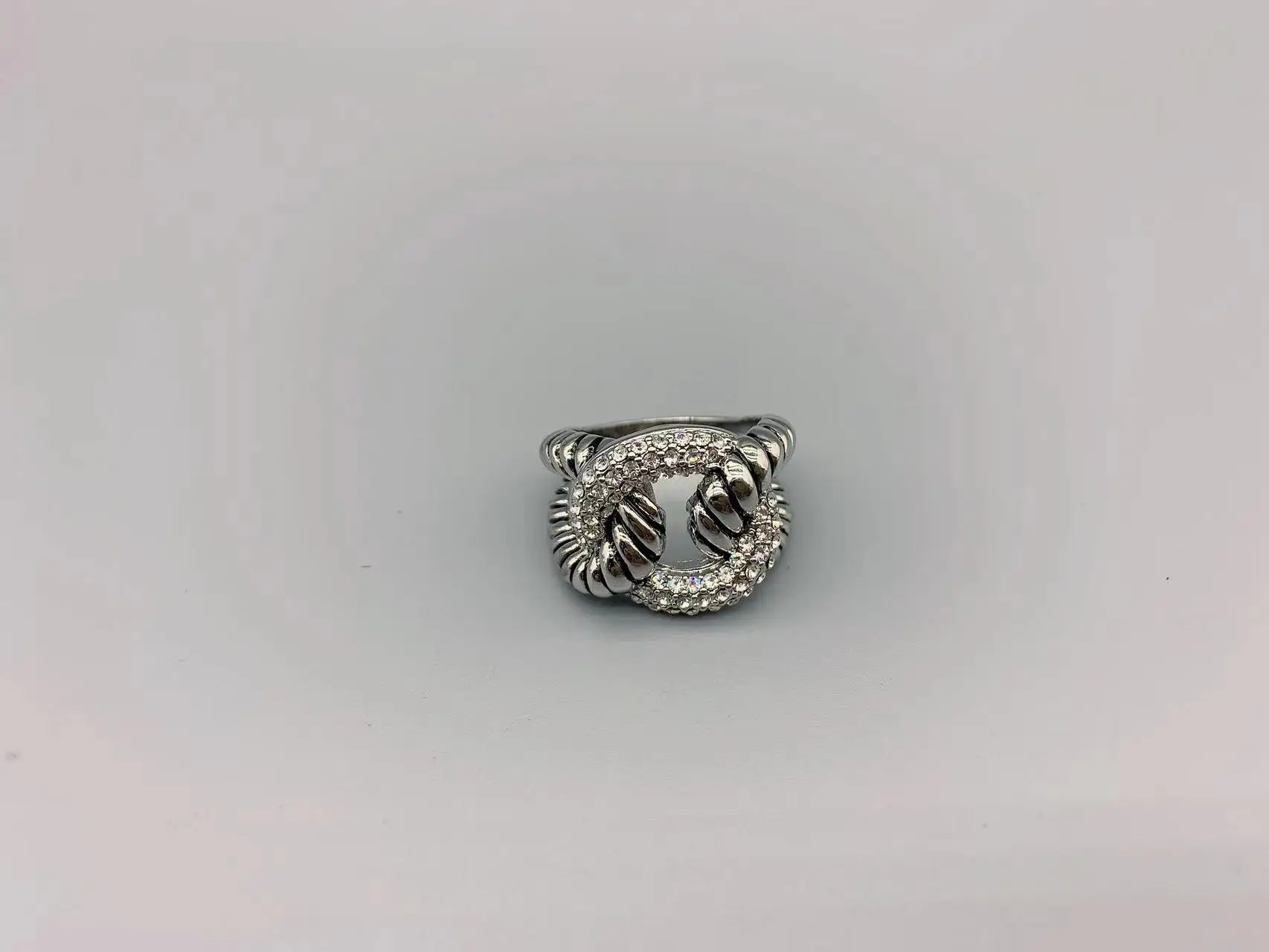 

Le Han Jewelry Cable Crossover Tibetan Silver Ring With Clear Cubic Zirconia