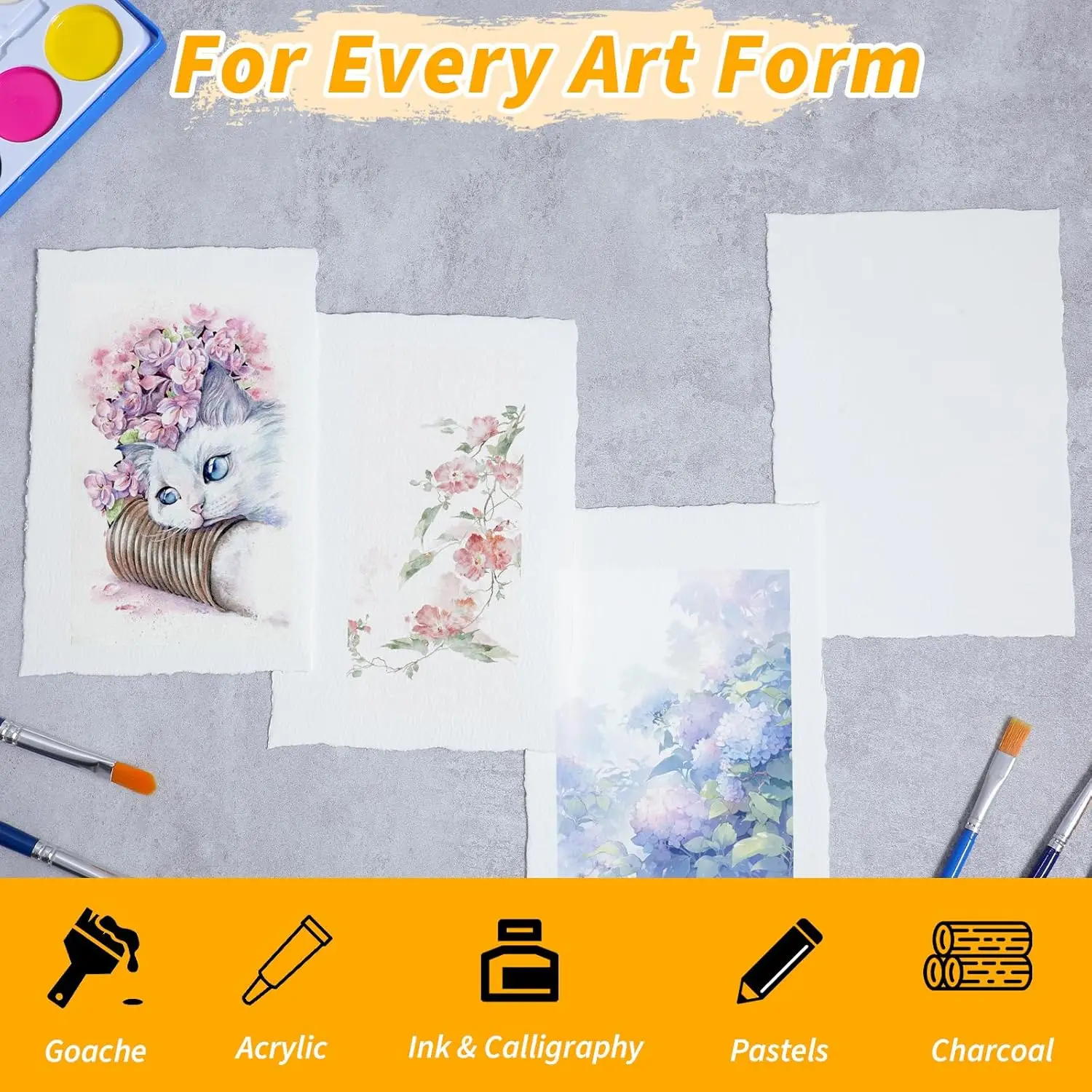 10-20 Sheets Thick Watercolor Paper with Deckle Edge A6 300 GSM Cotton Textured Handmade Papers for Painting Wedding Invitations
