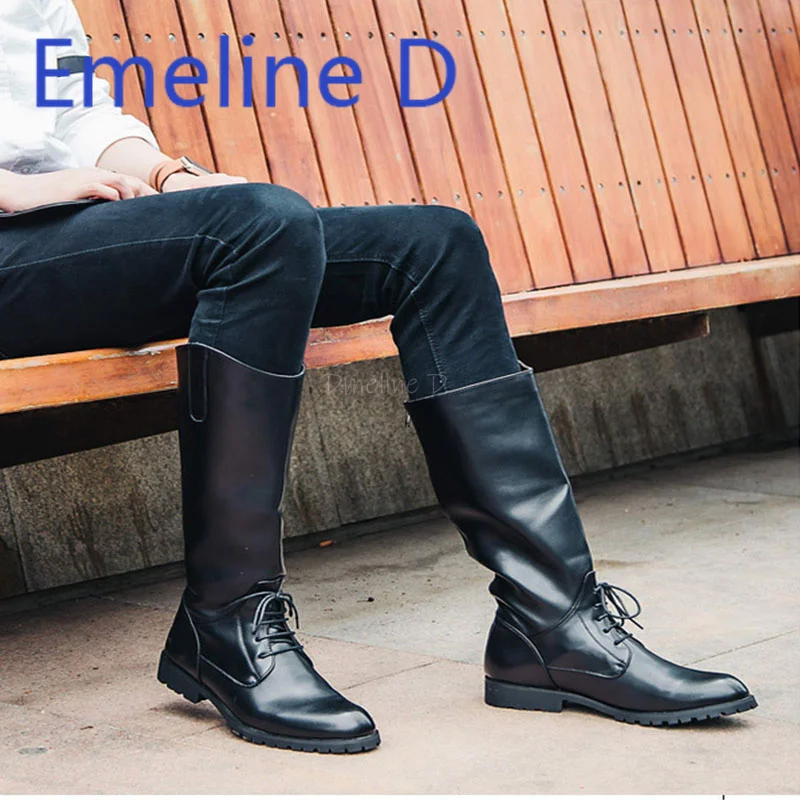 

Long Leg Knight Boots, Fashionable and Casual Soft Leather Boots with Zipper Design At The Back, Trendy Men's High Leg Boots