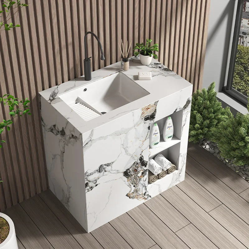 

Column basin integrated outdoor stone ceramic washbasin laundry pool washboard slot
