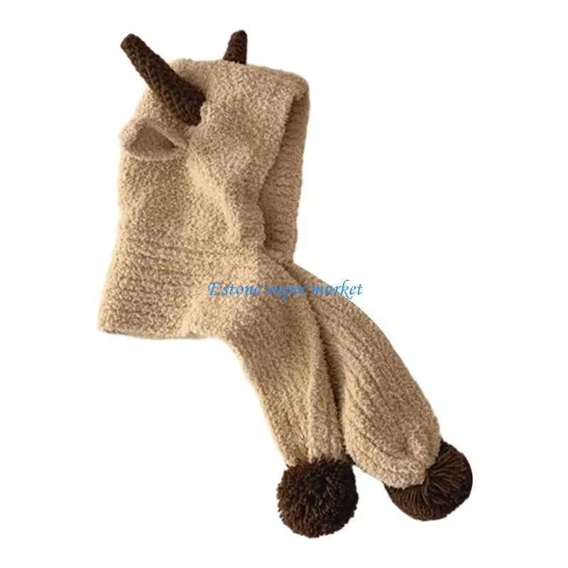 

090B Cartoon Deer Horn Scarf Hat for 3-8Y Children, Windproof Warm Bonnet Cap for Outdoor Activities and Family Gatherings