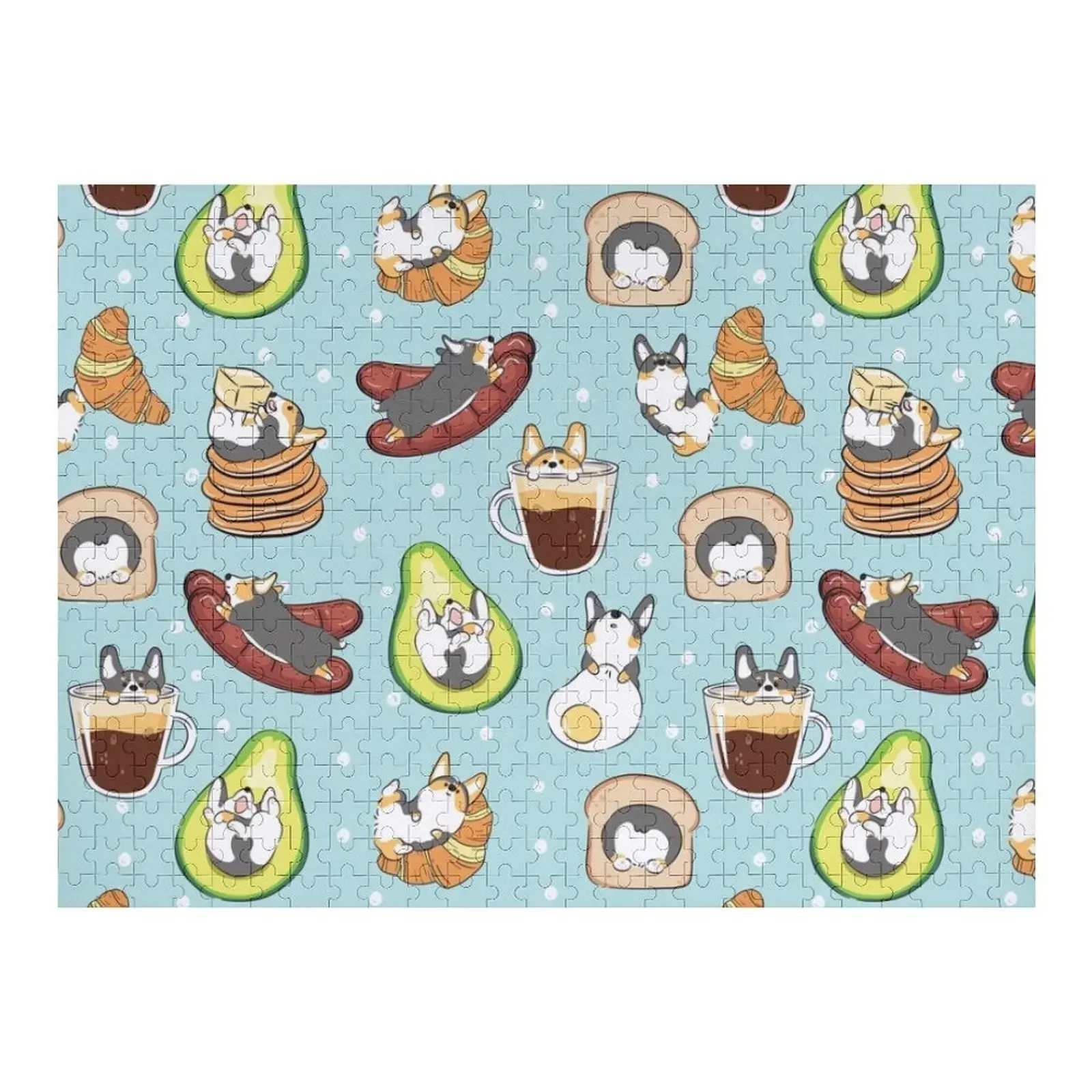 

Black Tricolor Corgi Breakfast - Blue Jigsaw Puzzle Wood Name Woods For Adults Puzzle