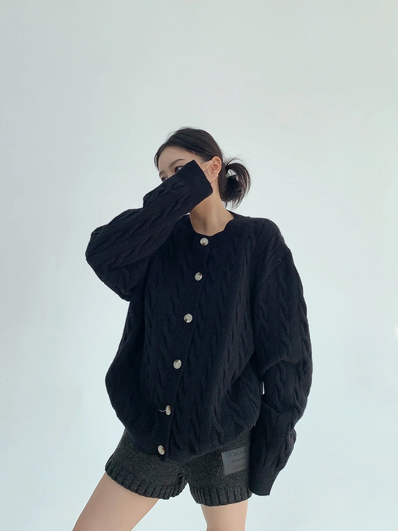 

Thiened Knitted ort Sweater Coat Women's Loose round Ne Twist Carving Faionable Autumn Winter Polyester Fiber Long Sl...